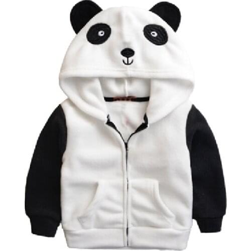 Autumn and Winter Europe Lovely Polar Fleece Embroidery Coat Cartoon Panda Children Jacket Zipper Hooded Boys Girls Outwear