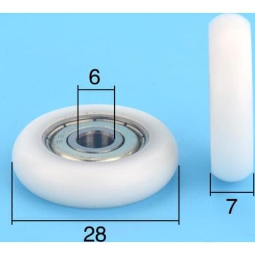 DuoWeiSi 6*28*7mm Plastic coated bearing pulley POM POM door curtain furniture showcase rolling nylon bearing 79kg Inside 6mm