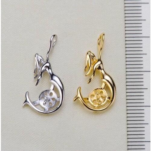 Mermaid 925 Sterling Silver Pearl Pendant Exquisite Necklace Pendant Setting Findings Parts Fittings Women Accessories
