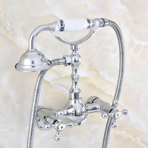 Polished Chrome Brass Adjusts From 3-3/8" Wall Mount Bathtub Faucet with Handheld Shower Set +1.5M Hose Mixer Tap 2qg430