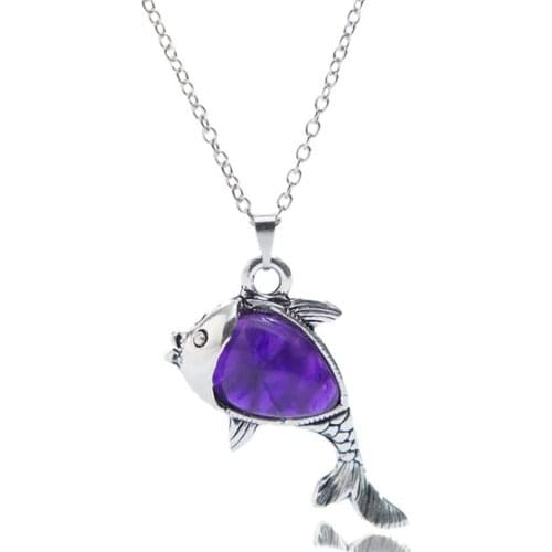 Silver Plated Alloy 3 Colors Fish Rhinestone Pendant Link Chain Necklace Fashion Jewelry