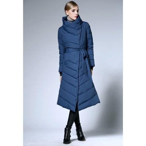 New womens winter puffer long section down jacket thickening black blue red white down coat