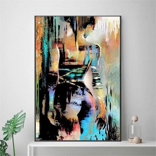 Hand-Painted Modern Abstract Nude Girl Oil Painting on Canvas Elegant Woman Back Profile Green Blue Beauty Picture Wall Decor