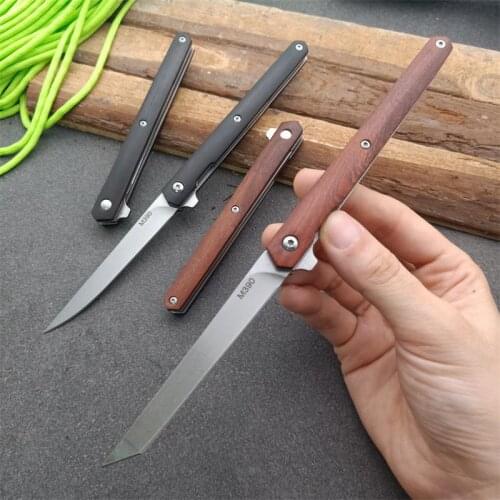 Flipper fold knife Sharp blade hardness 58HRC Wooden handle knives outdoor camping hunting knife slicing fruit knives