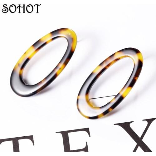 SOHOT 2018 New Arrived Women Acrylic Hollow Oval Stud Earrings Trendy Simple Acetic Acid Tortoiseshell Jewlery Accessories Gift