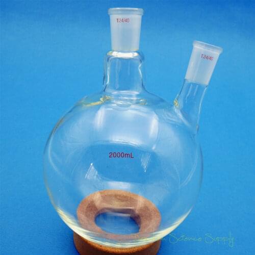 2000ml,24/40,2-Neck,Round Bottom Glass Flask,2L Reaction Vessel,Double Necks