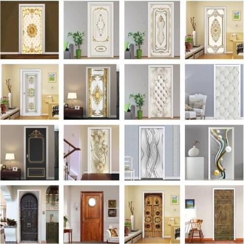 Retro Style Door Sticker Wallpaper Self Adhesive Vinyl Poster Living Room Bedroom Decoration Soors Decal Home Design Wall Murals