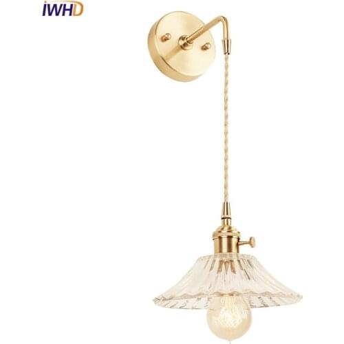 IWHD Copper LED Wall Lights Fixtures Living Room Bathroom Mirror Light Glass Vintage Edison Wall Sconce Lamp Home Lighting