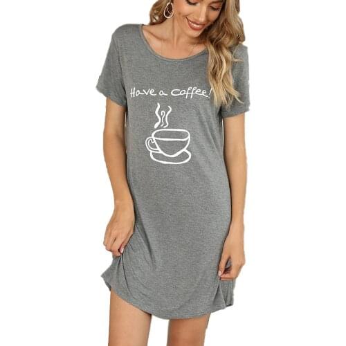 Women Nightgown High Quality Cotton Pajamas Dress Leisure Tops Printed Short-Sleeved Sleeping Dress