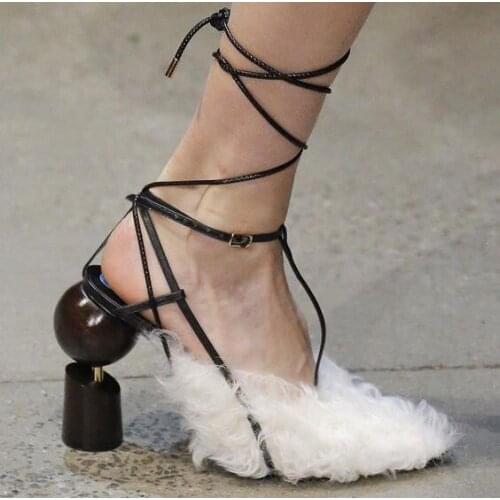 2018 Sandalias Mujer Pointed toe Mixed Colors Lace-up Gladiator Sandals Cut-out Runway Strange Heels T-bar Shoes Patchwork Shoes