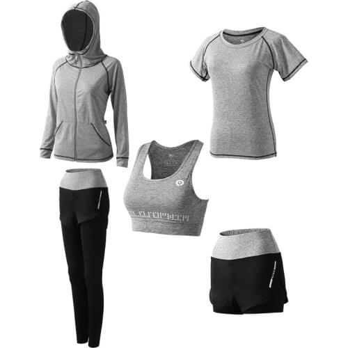 2021 5 Piece Yoga Sets Outdoor Mlothes Womens Sports Suits Quick-drying High-waist Large Size Gym Clothes Running Fitness Suits