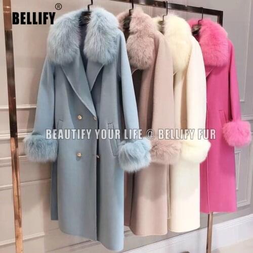 2020 Winter Fashion Luxury Women Elegant Real Wool Fur Coats with Thick Warm Natural Fox Fur Collar Long Coat Female