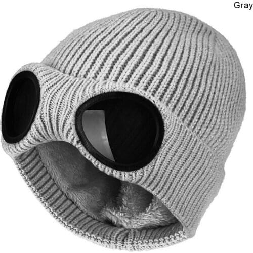 Winter Warm Knit Hats 2021 New Fashion Unisex Adult Windproof Ski Caps With Removable Glasses Thicken Sports Multi-function Caps