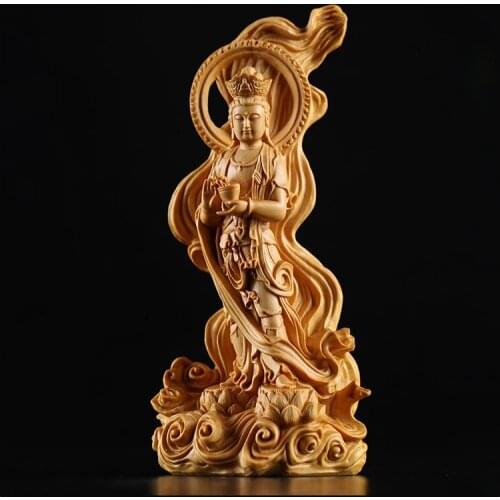15cm Wooden Spray Guanyin Bouddha Figure Buddhas Buddha Statue Eastern Folk Handmade Wood Buda Carving Home Decor