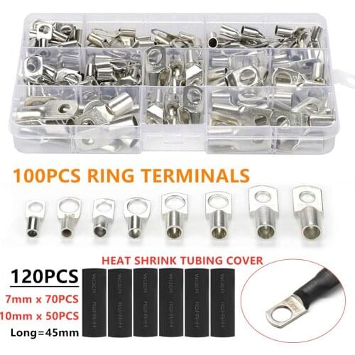 220/140/60PCS Assortment Car Auto Copper Ring Terminal Wire Crimp Connector Bare Cable Battery Terminals Soldered Connectors Kit