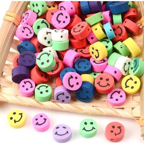 30pcs/Lot 10mm Smiley Beads Round Shape Polymer Clay Beads For Jewelry Making DIY Handmade Clay Spacer Beads Accessories
