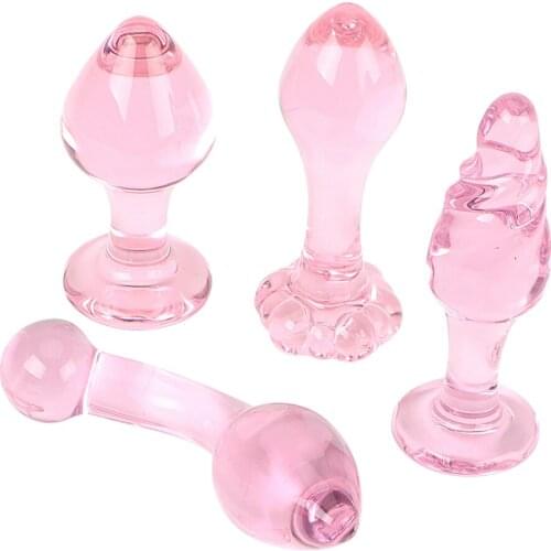 IKOKY Pink Glass Anal Plug Anal Sex Toys Sex Toys for Men Women Butt Plug Masturbation Adult Products Erotic Toys