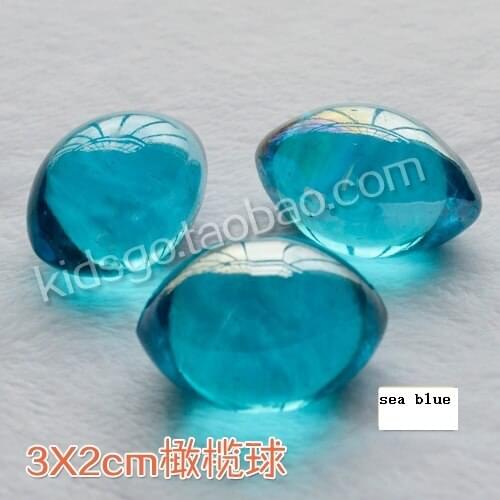 Free shipping 50pcs/lot Sea blue 3 x2cm rugby American football glass marbles oval solid with flash glass bead bead toys