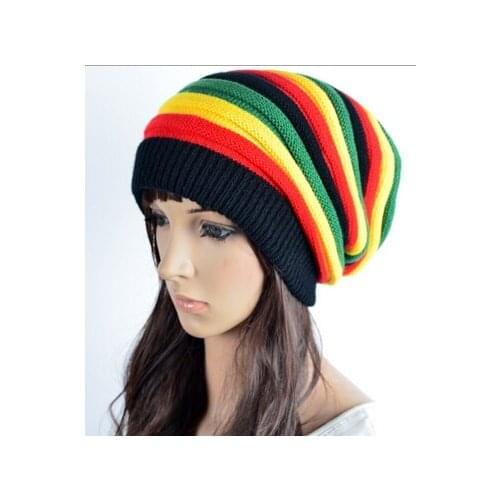 Free Shipping 2019 Winter Hip Hop Bob Marley Jamaican Rasta Reggae rainbow Striped Beanie Hats For Mens Women