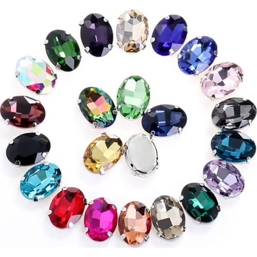 Glitter Claw Cup Crystals 10x14mm Oval Silver Base Shiny Stones Strass Beads Fabric Crafts Gems Sewing Rhinestones for Clothes