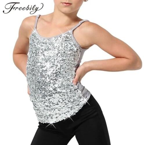 Sparkly Sequined Kids Girls Costumes Party Ballet Dance Gymnastics Leotard Tops Tank Top for Dancing Stage Performance Clothes