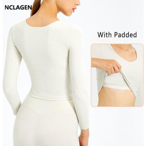 NCLAGEN Yoga Blouse Long Sleeve Sports Top Women Padded Autumn And Winter High Elastic Naked-feel Fabric Gym Fitness T-shirt