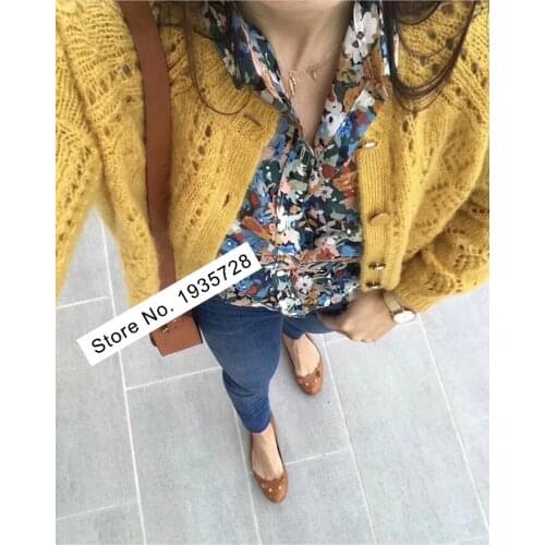 Yidora Silk Cotton Blend Long Sleeve Lapel Floral Printing Blouse Shirt - 2020 Spring Summer Newest Shirt Top