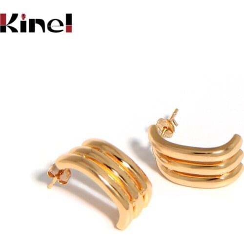 Kinel 925 Sterling Silver C shape Big Earring Gold Irregular Korea Exaggeration Earrings for Women Fashion Jewelry Gift