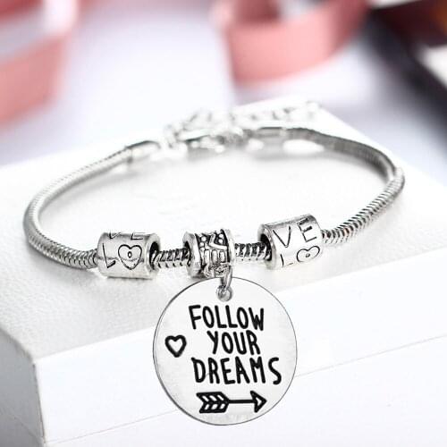 12PC Follow Your Dreams Bracelets Love Heart Arrow Beads Chain Bangles Inspirational Jewelry Women Men Friends BFF Graduation Gifts