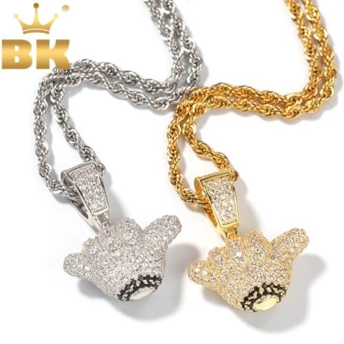 THE BLING KING Handshape Pendant Iced Cubic Zirconia Gold Silver Color Necklace Copper Men Women Fashion Hiphop Jewelry