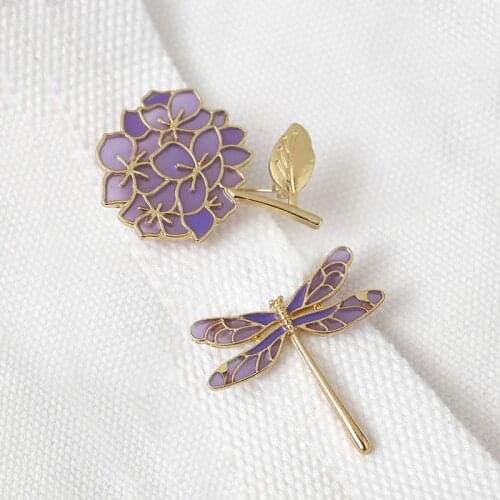 Elegant Purple Dragonfly Hydrangea Brooches For Women Fashion Party Jewelry Accessories Cute Insect Flower Brooch Pins Good Gift