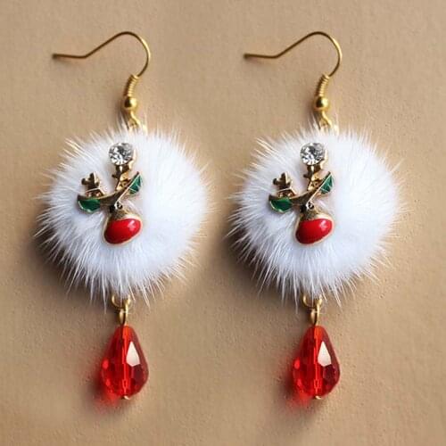 2021 New Year Gift Santa Claus Snowman Plum Deer White Velvet Ball Red Crystal Earring Pendant Long Earrings For 2020 Christmas