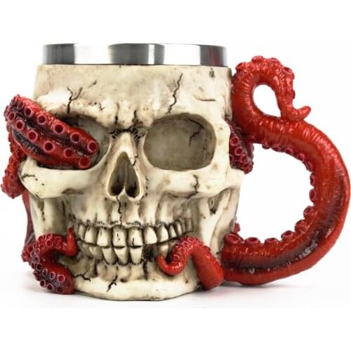 Skull Mug 3D Devoured Octopus Skull Tankard Resin Stainless Steel Inner Tea Coffee Beer Mugs Cup BEST Halloween Birthday Gift 40