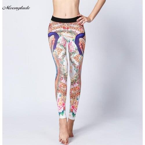 Moonglade Gym Leggings Yoga Pants 21 New Sports Fitness Running Women High Waist Tights Slim Lift Hip Peacock Flowers Printing