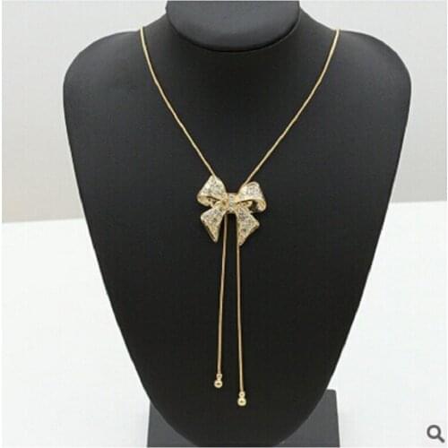 Fashion Luxury Crystal Bowknot Pendant Long Necklace Rhinestone Butterfly Chain