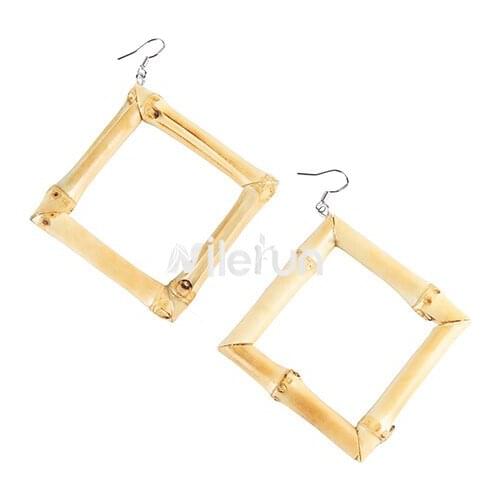 Fashionable square shape handmade bamboo wood rattan earrings