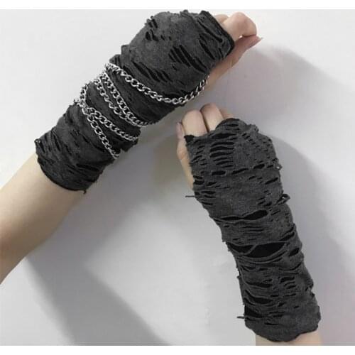 Fashion Women Half Finger Beggar Style Gloves Halloween Party Gothic Punk Ripped Gloves Dark Cosplay Accessories