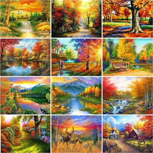 MomoArt Diamond Painting Tree Rhinestone Art 5D DIY Diamond Embroidery Landscape Autumn Cross Stitch Mosaic Home Decor Gift
