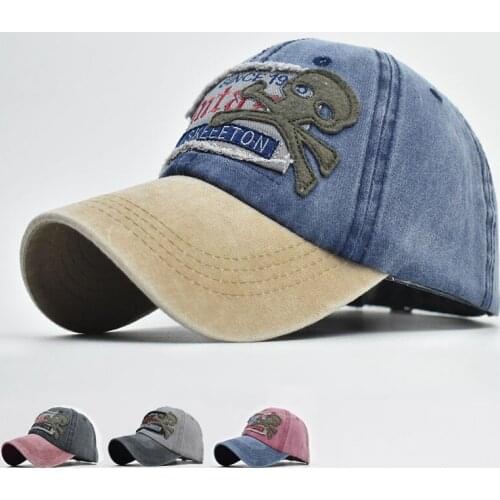 Men 3D Skull Embroidery Hip-Hop Caps-Women Snapback Hats Cotton Casual Wild Cap-Unisex Outing Sun Hat-Adjustable Baseball Cap