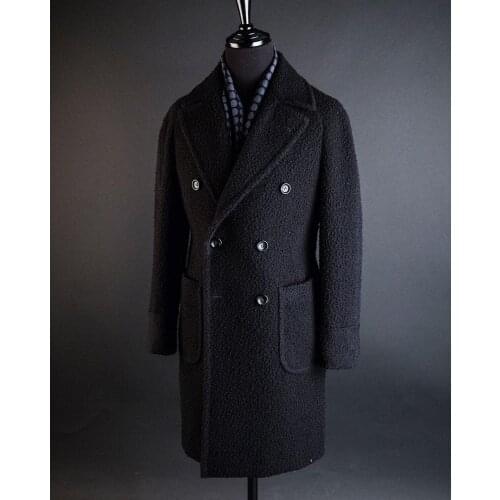 Solid Black Mens Fleece Overcoat 2021 Winter Mid-Length Thicken Plus Jacket Handsome Buiness Cacual Coat