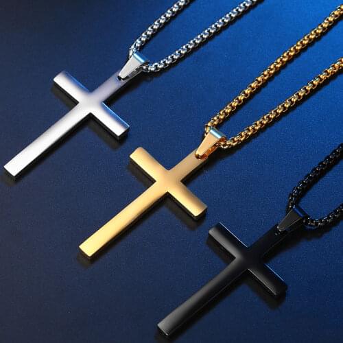 Mens Stainless Steel Gold Necklace Cross Pendant Mens Pendant Necklace Prayer Jewelry Christian Jewelry Gifts for Boyfriend