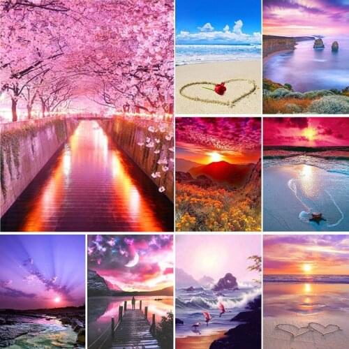 DIY 5D Diamond Painting Landscape Cross Stitch Kit Full Diamond Embroidery Sea Sunset Rhinestones Mosaic Art Picture Home Decor