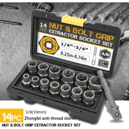 14pc Nut and Bolt Extractor Tool Set Impact Bolt & Nut Remover Set Bolt Nut Removal Extractor Socket Tool Set dropshipping