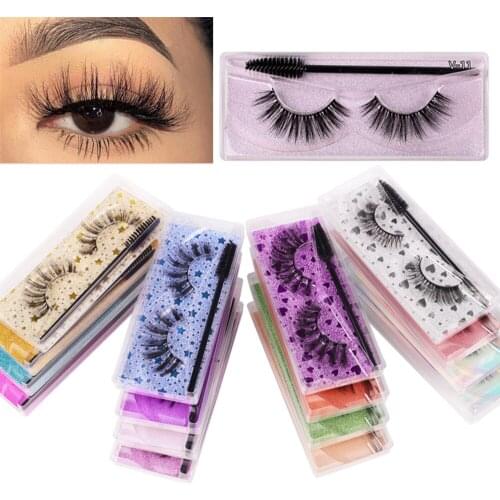 1 Pair 3D Faux Mink False Eyelashes with Brush Natural Look Wispies Fluffy Fake Eyelashes Handmade Reusable Eye Makeup Tools