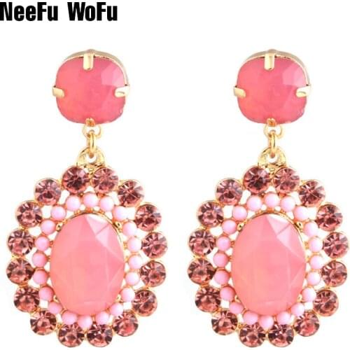 NeeFu WoFu Oval Drop Rhinestone Big Earring Dangle Zinc alloy Large Retro Long Brinco Printing Ear Oorbellen