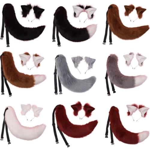 Lolita Plush Hair Hoop Cat Ears Headwear Tail Set Furry Hairband Cute Headpiece Anime Fancy Dress Cosplay Accessories