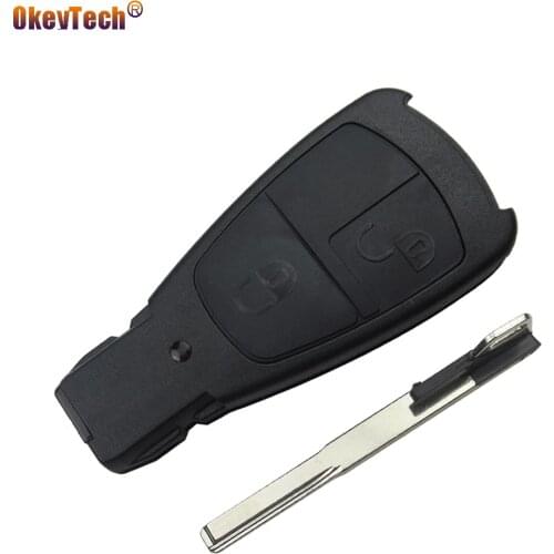 OkeyTech for Mercedes Benz C E Class Smart Car Key Shell 2 Button Remote Cover Case Replcement Fob Uncut Blank Blade Insert Key