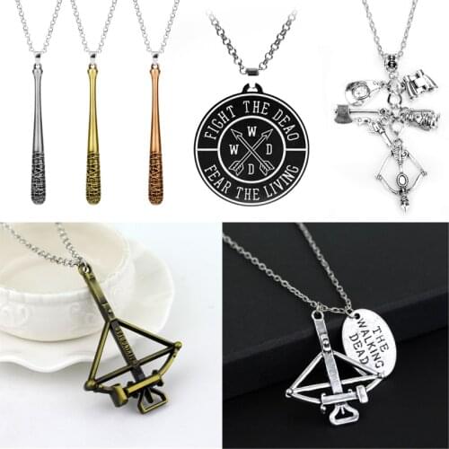 TV Series The Walking Dead Zombie Crossbow Axe Charm Pendant Necklace Baseball Bat Lucille Negan Chain Necklaces For Men Women
