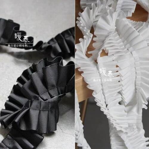 Pleated Lace Trim Black White Firecracker Folds Ribbons PU Leather DIY Crafts Collar Bow Doll Dress Decor Designer Accessories