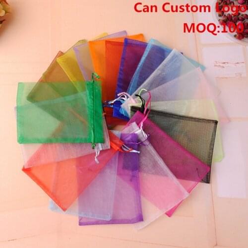 7x9cm Mixed Color Organza Jewelry Gift Bags Festival Gift Sacks Candy Bags Party Custom Logo Printed 100pcs/lot Wholesale